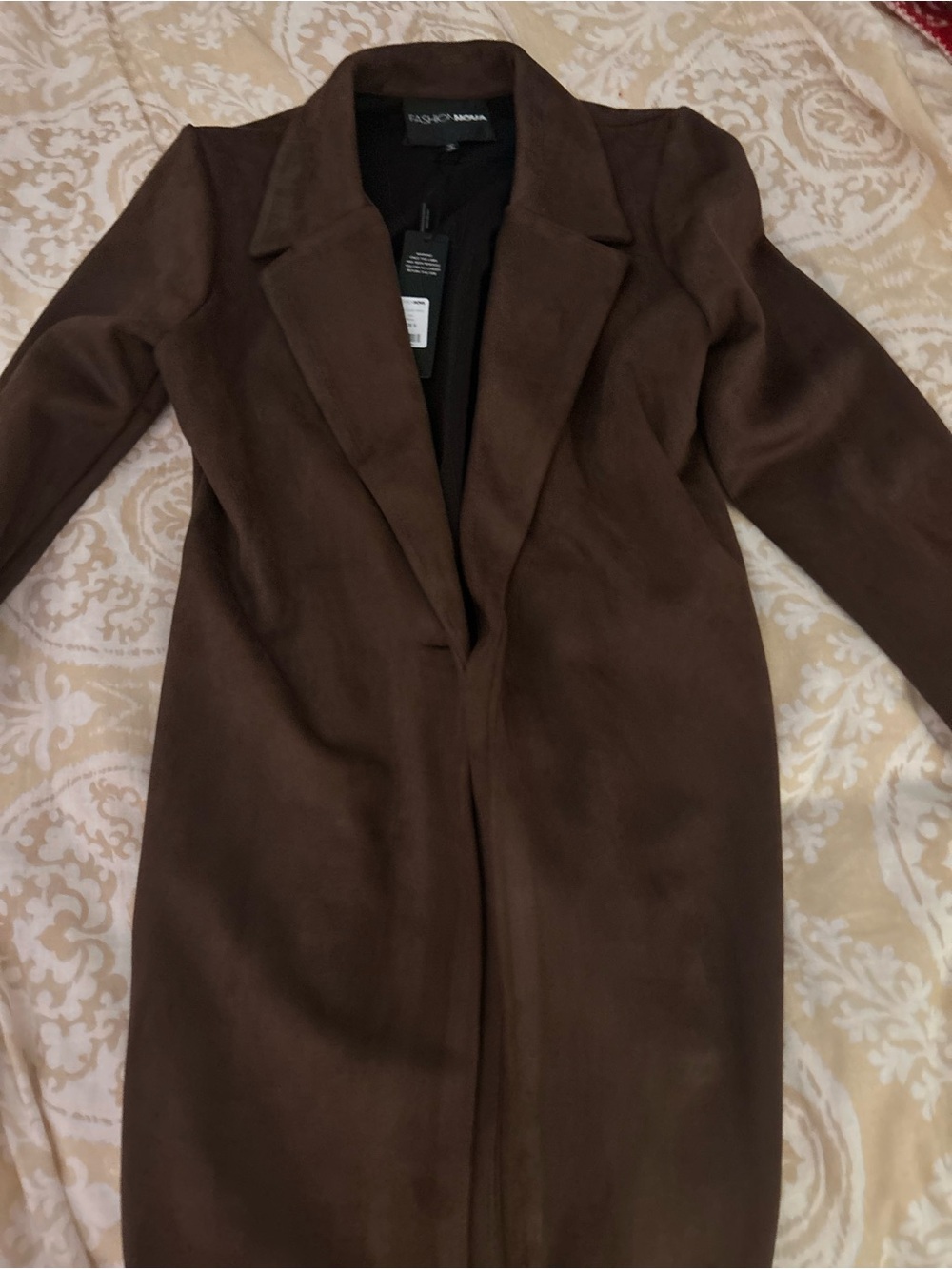 Fashion Nova Women's Taylor Brown Suede Long Trench Coat